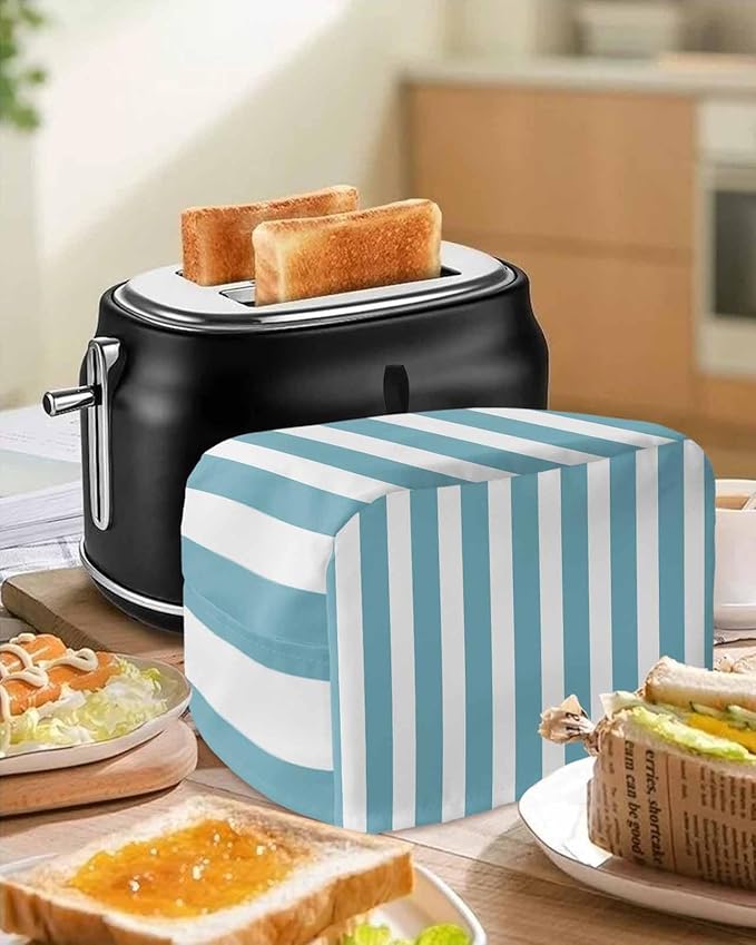 Toaster Cover 2 Slice Cyan Blue Stripes Toaster Oven Cover with Pockets Vertical Striped Dustproof Bakeware Protector Small Kitchen Appliance Dust Covers and Fingerprint Protection for Women