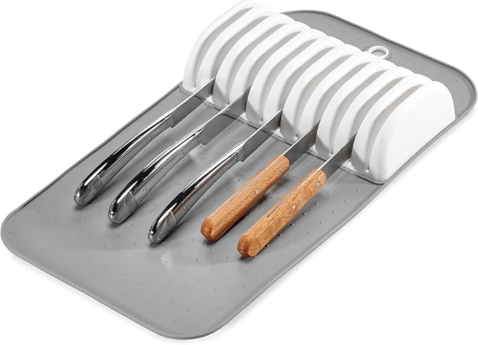 Madesmart Antimicrobial Classic Large Knife Mat Soft-Grip, Non-Slip Drawer, Long-Lasting Home Organization, EPA Certified, White