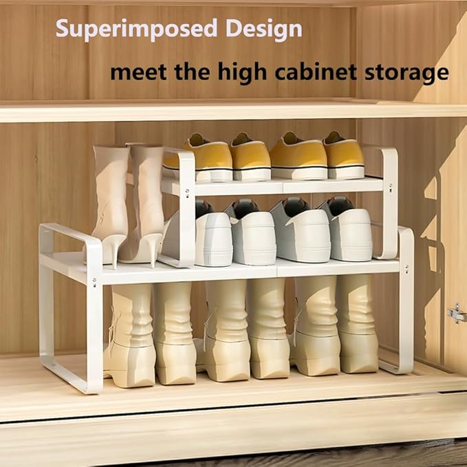 Bayou 1-Tier Expandable Shoe Rack, Adjustable Closet Shoe Storage Organizer, Heavy Duty Carbonsteel Shoe Shelf, Stackable Free Standing Shoe Rack for Small Space (H:10")