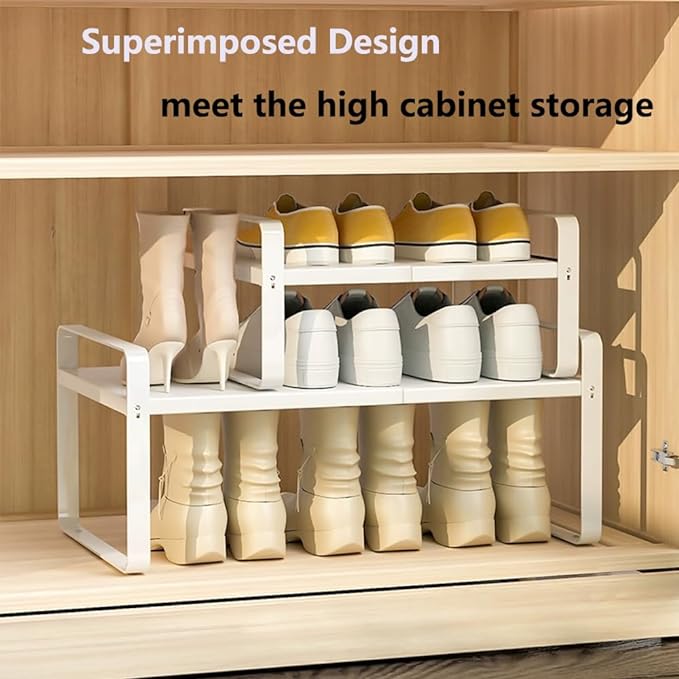 Bayou 1-Tier Expandable Shoe Rack, Adjustable Closet Shoe Storage Organizer, Heavy Duty Metal Shoe Shelf, Stackable Free Standing Shoe Rack for Small Space (H:7")