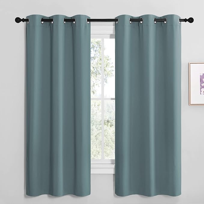 NICETOWN Modern Blackout Curtains Noise Reducing, Thermal Insulated and Privacy Room Darkening Drape Panels for Boy's Guest Room Door Small Short Window (Greyish Blue, 2 Panels, W42 x L68 -Inch)