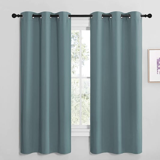 NICETOWN Modern Blackout Curtains Noise Reducing, Thermal Insulated and Privacy Room Darkening Drape Panels for Boy's Guest Room Door Small Short Window (Greyish Blue, 2 Panels, W42 x L68 -Inch)