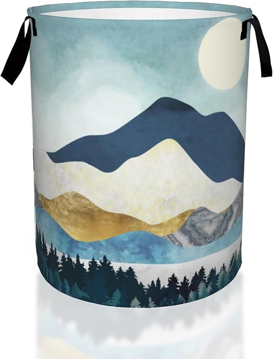 Mountains Moon Nature Scenery Laundry Basket,Waterproof Foldable Laundry Hamper,Dirty Clothes Laundry Basket, Linen Bin Storage Organizer for Toy Collection 16" x 20"