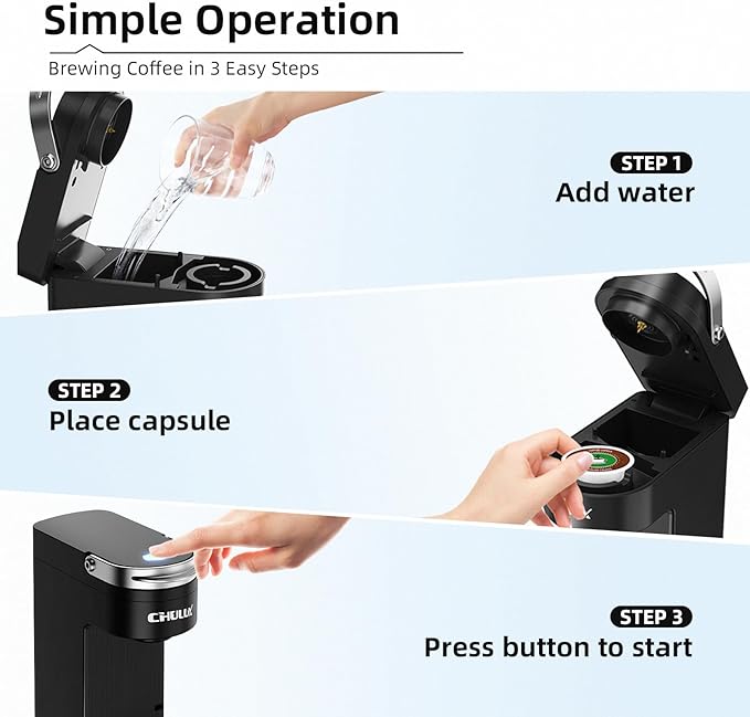 CHULUX Slim Single Serve Coffee Maker for K Cup, Mini Travel One Cup Coffee Machine for Home, Desk, Kitchen and Bedroom, Fits Travel Mug, Matte Black
