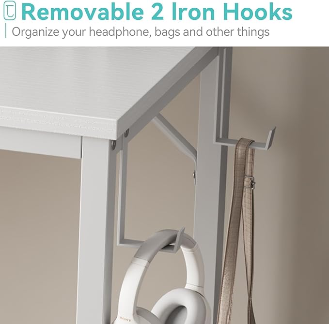 Lufeiya Small White Desk for Small Spaces, 32 Inch Kids Girls Study Writing Desks for Bedroom, Simple Modern Laptop PC Little Side Table with Storage Bag Headphone Hook, White