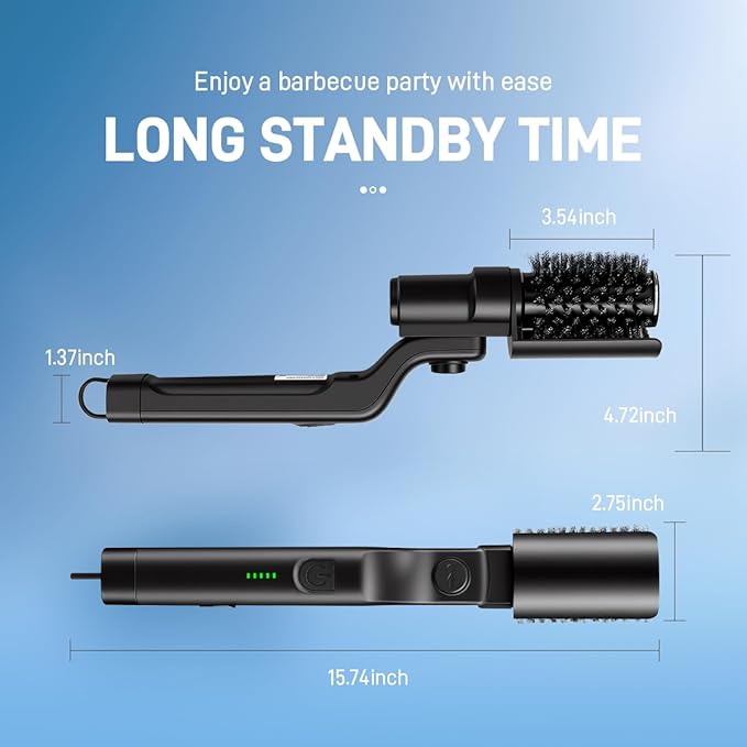 Automatic Electric Grill Cleaner - Rechargeable BBQ Brush w/Stainless Steel Head & Abrasive Replacement, Outdoor Grill Scraper Tool (Black)