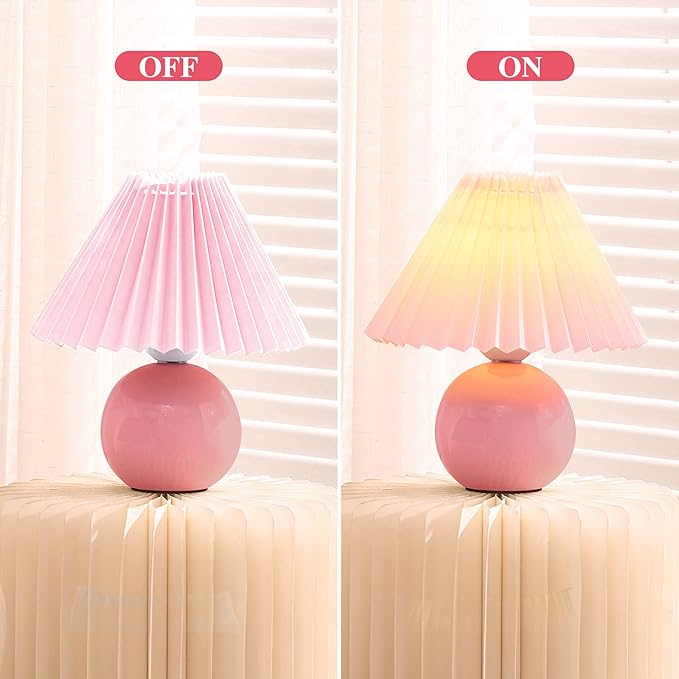 Zenply Korean Pleated Table Lamp, Bedside Nightstand Mini Lamp for Bedroom Living Room Side Table Small Spaces