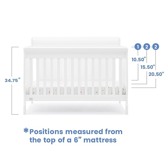 Delta Children Simmons Kids Carter 6-in-1 Convertible Crib - Greenguard Gold Certified, Bianca White