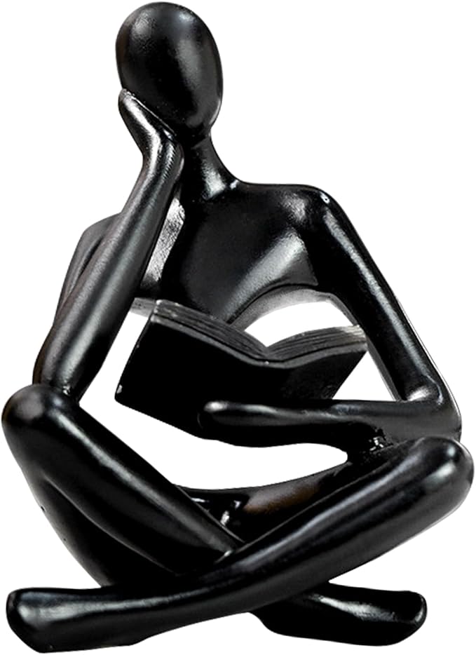Gold Reading Women Statue, Thinker Sculptures, Abstract Art Ornament, Modern Aesthetic Figurine Decoration, Suitable for Home Living Room Bedroom Office Shelf Table Desk Bookshelf Decor (Black Left)
