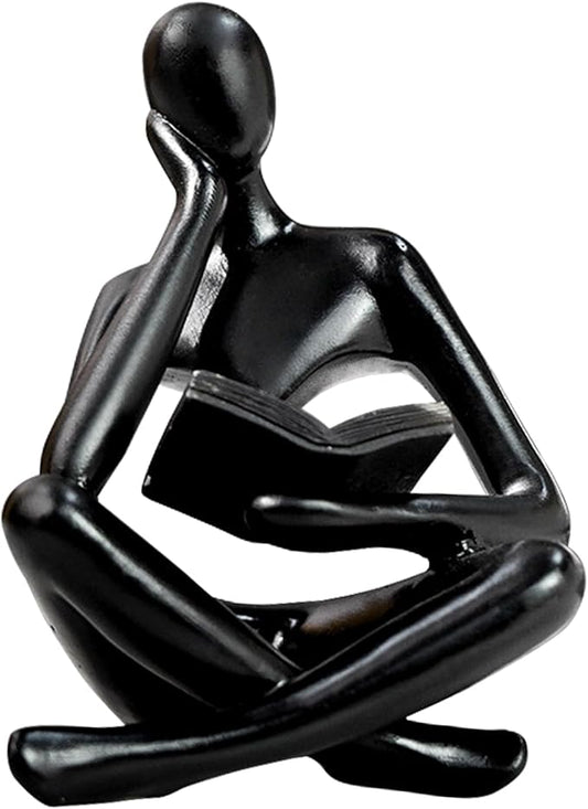 Gold Reading Women Statue, Thinker Sculptures, Abstract Art Ornament, Modern Aesthetic Figurine Decoration, Suitable for Home Living Room Bedroom Office Shelf Table Desk Bookshelf Decor (Black Left)