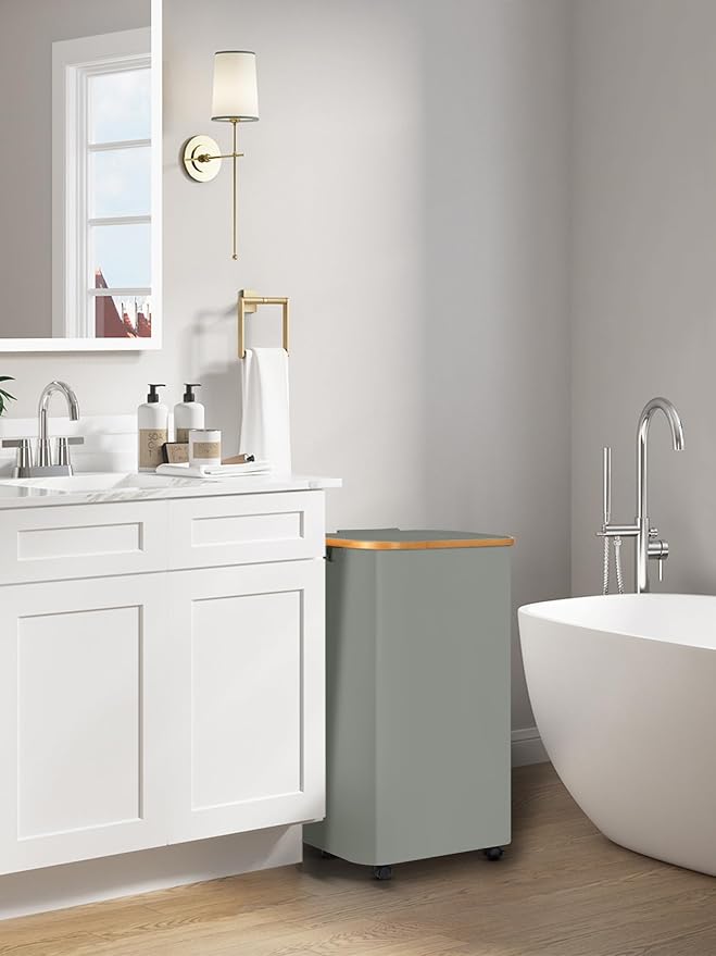 efluky Laundry Basket with Wheels, Tall Rolling Laundry Hamper with Lid and Removable Bag, Aesthetic Dirty Clothes Hamper on Wheels for Laundry Room, Bedroom, Dorm and Bathroom, 100L Grey