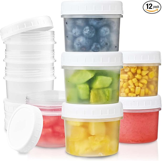 TUZAZO 5 Oz Food Storage Containers with Screw Lids, 12-Count BPA Free Small Snack Plastic Freezer Container for Sauce, Jam and Puree, Reusable Plastic Ice Cream Containers