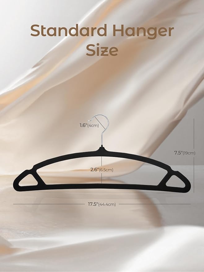 HOUSE DAY Black Velvet Hangers 20 Pack, Luxury Non Slip Felt Hangers, Space Saving Clothes Black Hanger Heavy Duty, No Shoulder Bump Focked Hanger with 360° Swivel Hook for Closet