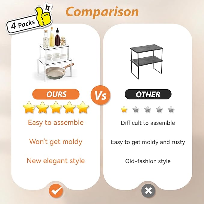 Acrylic Cabinet Organizer Shelf-2 Pack,Stackable Spice Rack Organizer for Cabinet,Clear Shelves for Kitchen Organizers and Storage