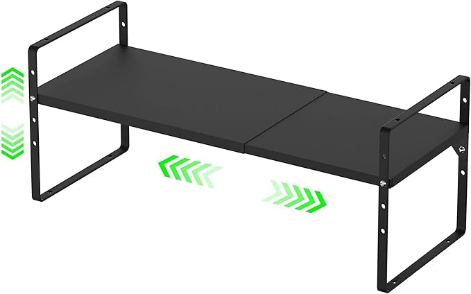 Expandable Kitchen Cabinet Storage Shelf, Stackable Metal Pantry Storage Shelves Organizer, Adjustable Height Counter Spice Rack for Kitchen Cabinet, Countertop, Pantry and Office