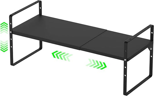 Expandable Kitchen Cabinet Storage Shelf, Stackable Metal Pantry Storage Shelves Organizer, Adjustable Height Counter Spice Rack for Kitchen Cabinet, Countertop, Pantry and Office