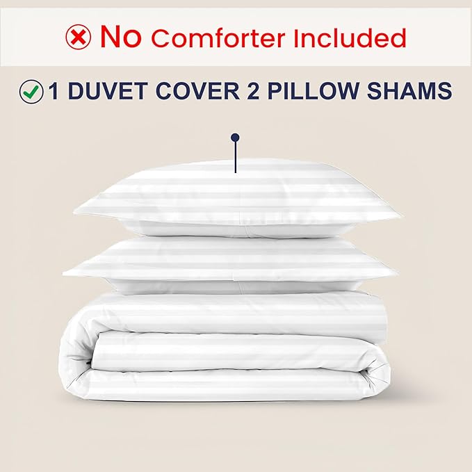 Kotton Culture 120"x120" 3 Pc Super King Plus/Super Oversize King Duvet Cover Set 100% Egyptian Cotton 600 TC Comforter Cover Zipper Closure & Corner Ties -Fits Only Extra Large Inserts -Striped White