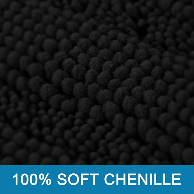 H.VERSAILTEX Bath Rugs for Bathroom Non Slip Bath Mats Extra Thick Chenille Striped Rug 20" x 32" Absorbent Non Skid Fluffy Soft Shaggy Washable Dry Fast Plush Mat for Indoor, Bath Room, Tub - Black