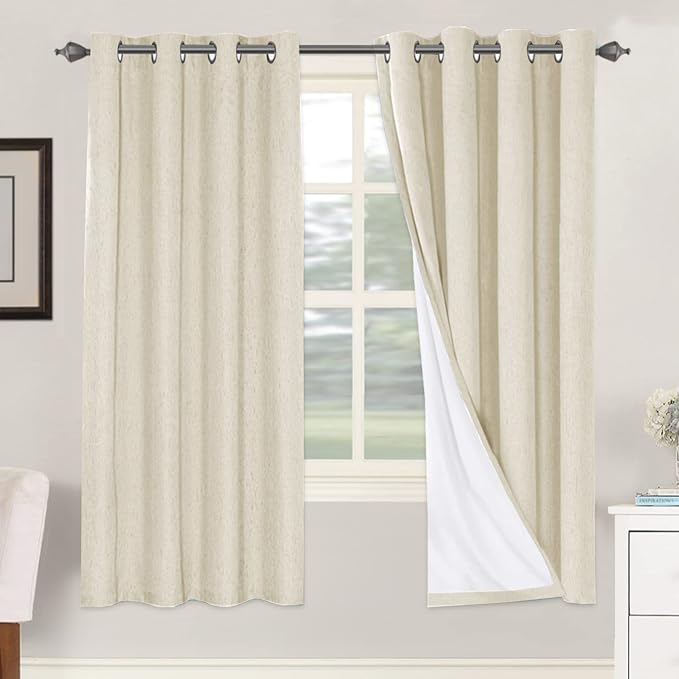 H.VERSAILTEX 100% Blackout Curtains for Bedroom Thermal Insulated Linen Textured Curtains Heat and Full Light Blocking Drapes Living Room Curtains 2 Panel Sets, Bleached Sand, 52x72 Inch