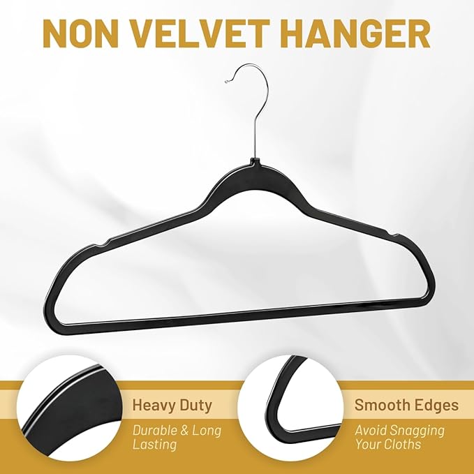 DEILSY™ Clothes Hangers Plastic Hangers - Durable Non-Velvet Plastic Hangers - Slim Hangers, Classic Shirt and Pant Hangers Black Plastic Hangers for Everyday Use Plastic Hangers 20 Pack