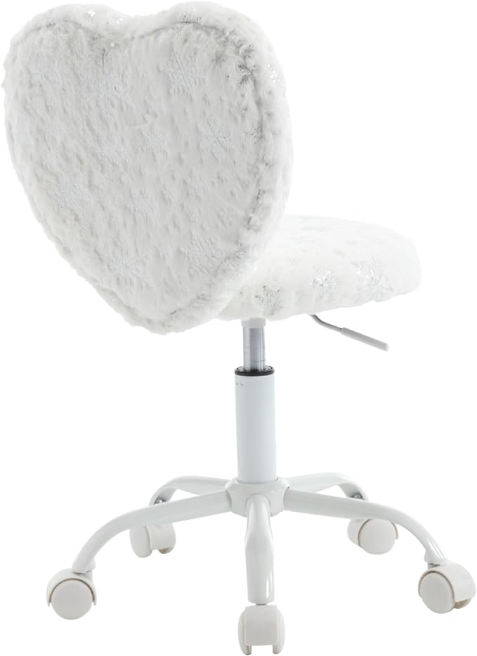 Kids Desk Chair - Girls Students Study Adjustable Computer Chair with Cute Heart Back for Home/Bedroom/School/Dorm, Snow White
