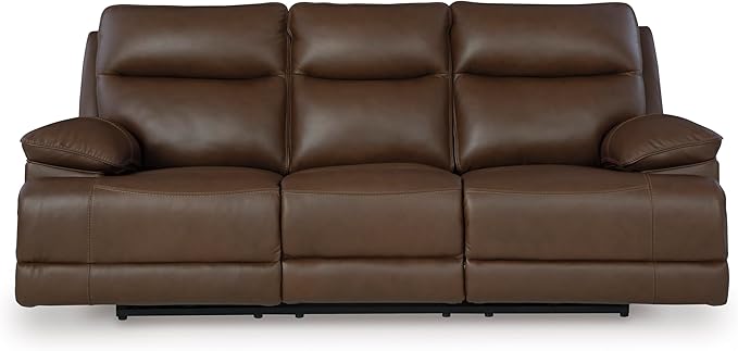 Signature Design by Ashley VonRyan Modern Leather Match Power Reclining Sofa with USB Ports, Dark Brown