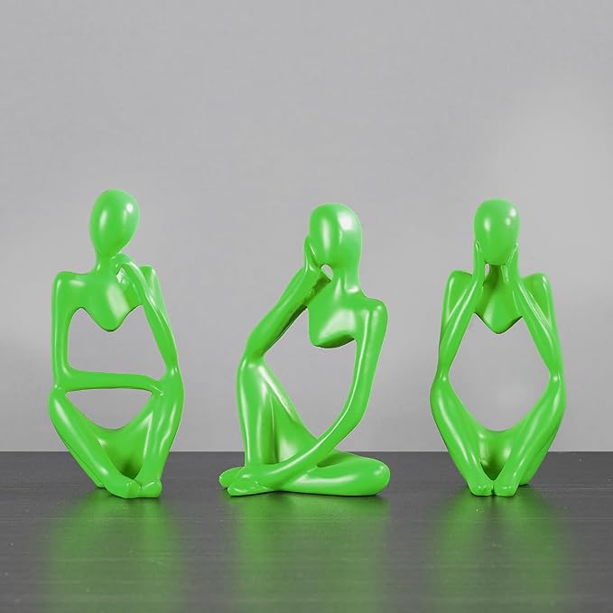 Thinker Statue Gold Decor Abstract Art Sculpture, Golden Resin Collectible Figurines for Home Living Room Office Shelf Decoration,Great Gifts Ideas (Light Green)