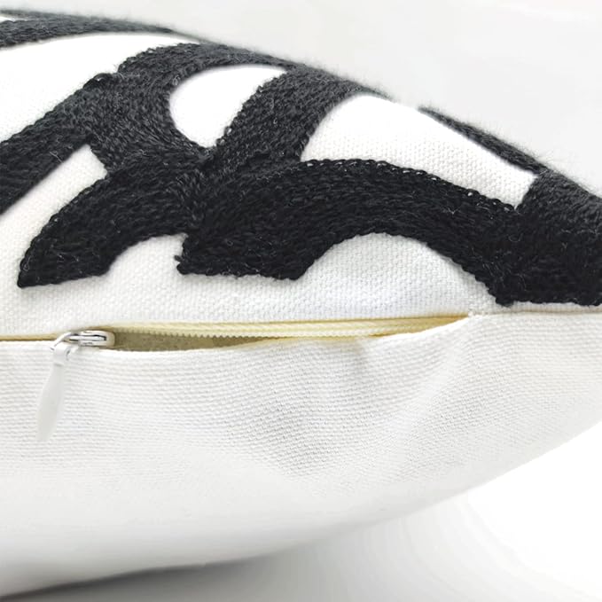 Alysheer Embroidered Decorative Throw Pillow Covers 18"x18" Set of 2 Pieces, Classic Boho Mandala Knit Pattern, Durable 100% Cotton Canvas Cozy Cushion Cases for Sofa Couch Living Room (Black)