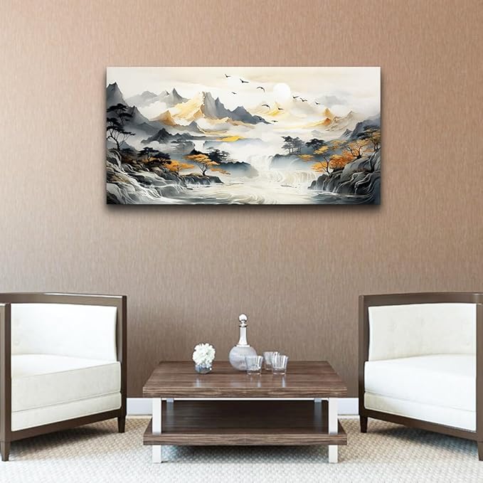 hyidecorart Framed Canvas Wall Art For Living Room Wall Decorations For Office Bedroom Wall Decor Mountain Landscape Wall Paintings Abstract Wall Pictures Modern Artwork Home Decor Mural 20X40 inch