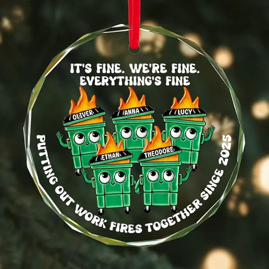 NAZENTI Personalized Fire Response Team Glass Ornament, Custom Flaming Dumpster Holiday Piece, Coworker Christmas Tree Hanging Decoration