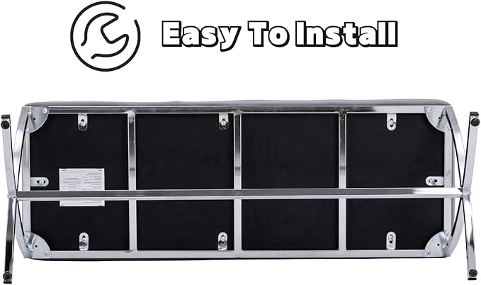 EALSON Modern Entryway Bench Velvet Upholstered Dining Bench with Metal Base Button Tufted Ottoman Bench with Padded Seat Accent Foot Bench for Bedroom End of Bed/Living Room, Grey