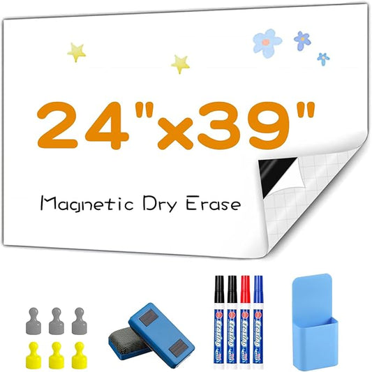 Magnetic Whiteboard Contact Paper, 24" x 39" Stick on Magnetic Dry Erase White Board Sticker on Wall, Easy to Write for Kids Drawing, School, Office, Kitchen Fridge