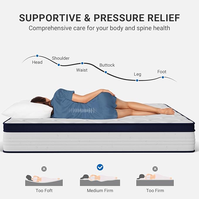 Avenco 10 Inch Twin Size Mattress, Individual Pocket Spring Mattresses for Pressure Relief & Motion Isolation, CertiPUR-US Certified, Small Box