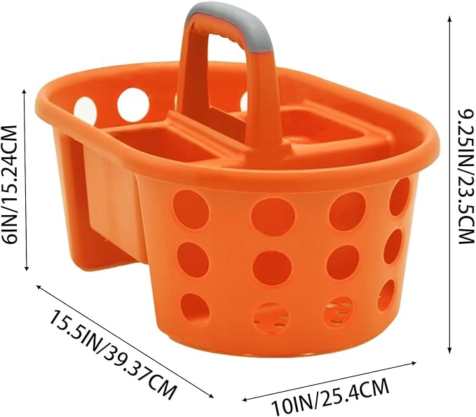 Large Shower Caddy Portable 2PC - Made in USA Plastic Jumbo Size Dorm Storage Candy Tote with Handle Shower Organizer for Bathroom, Pantry, Kitchen, College Dorm, Orange