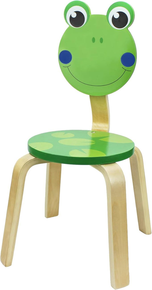 iPlay, iLearn 10 Inch Kids Solid Hard Wood Animal Chair, Stackable Wooden Finished, Preschool, Bedroom, Playroom, Nursery Seat, Frog Furniture Stool for Toddlers, Children, Boys, Girls