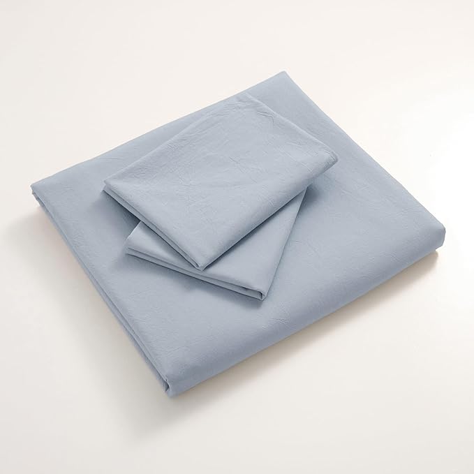 JIYUAN 100% Washed Cotton Duvet Cover Set 3 PCS Oversized Queen, 1 Duvet Cover 98"x98" (Comforter Not Included) and 2 Pillowcases,Linen Feel Bedding Set Comfy and Breathable, Heathered Light Blue