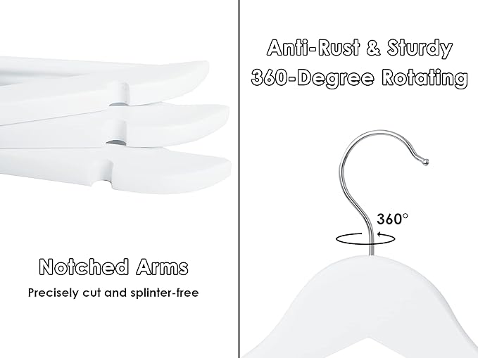 StorageWorks White Wooden Hangers, 20 Pack Wood Hanger for Closet, Coat Hangers for Coats, Shirts, Pants, Bridesmaid Suits, Wedding Dress