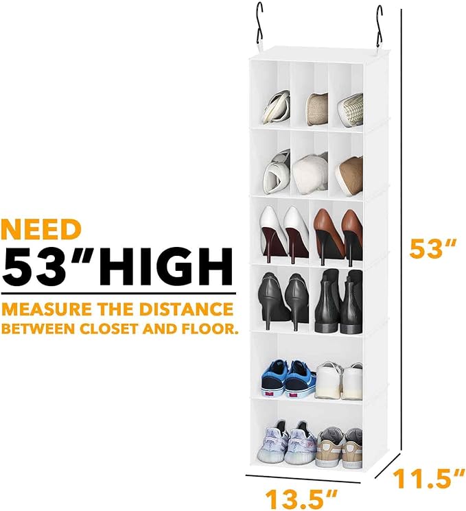 SpaceAid 2 Pack Hanging Closet Organizer and Storage with Dividers, 24 Compartments Hanging Shoe Shelves for Closet, Wardrobe, RV, Garment Rack - White