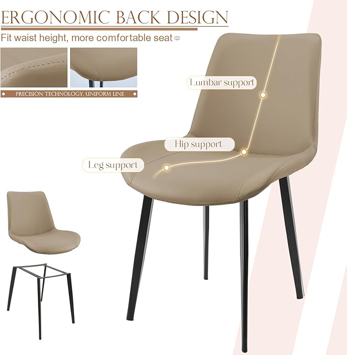 Dining Chairs, Modern PU Leather Dining Room Chair with Sturdy Metal Legs, Upholstered Seat Dinner Chairs Accent Side Chairs for Indoor Kitchen Living Room (Tan, Set of 8)