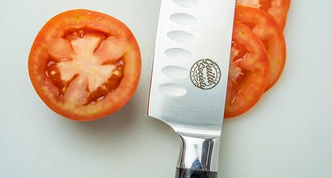 7 Inch Japanese Santoku Knife, Stainless Steel, Ergonomic Pakkawood Handle for Comfort - Sharp Chef Knife for Slicing, Chopping, and Mincing - Perfect for Vegetables, Meat, & Fish