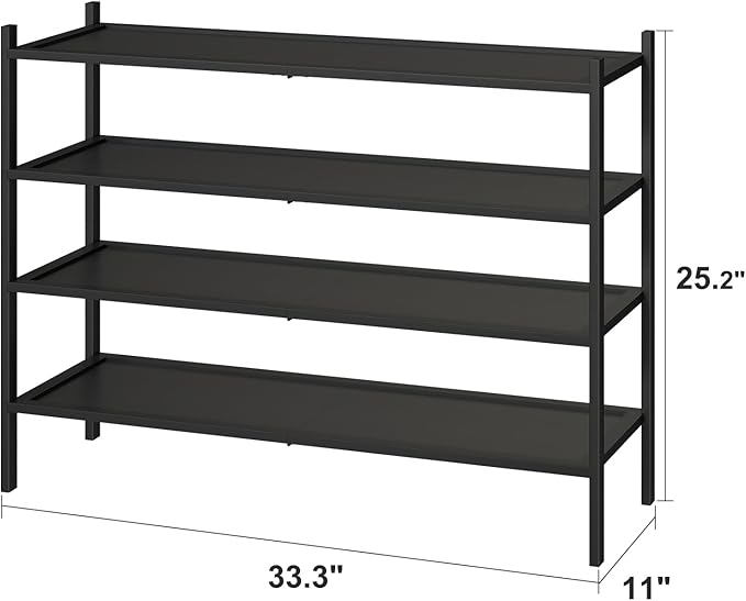 Black 4-Tier Bamboo Wood Shoe Rack, Stackable for Closet, Entryway & Hallway