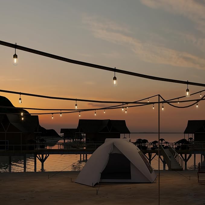 Outdoor String Lights 48 ft, LED Patio Lights with 16（15+1 Spare S14 Shatterproof Bulbs, IP 65 Waterproof, Outside Hanging Light for Cafe Bistro Backyard