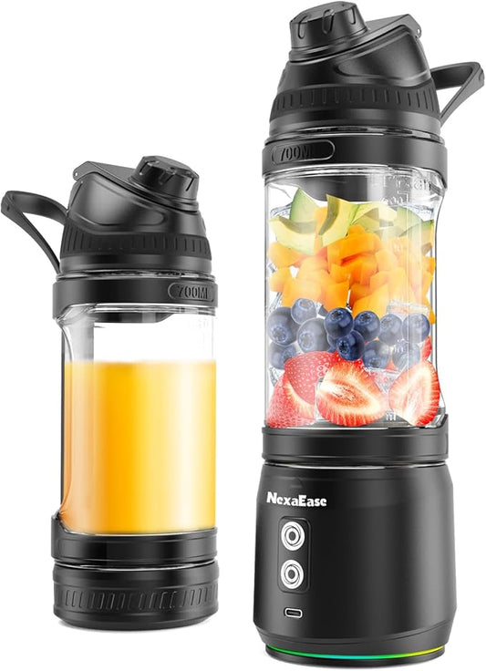 Portable Personal Blender for Smoothies, Protein Shakes, Frozen Drinks - 24Oz Blender Cup Bottle with Sip Spout, Travel Lid, USB-C Rechargeable, Cordless - Mini Small Blenders for Kitchen, Gym, Office