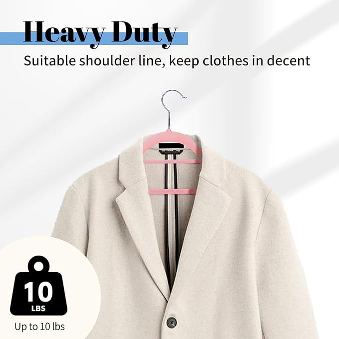 Smartor Pink Velvet Hangers 60 Pack, Space Saving Clothes Hangers with Tie Bar, Non-Slip Felt Hangers with Shoulder Notches, Heavy Duty Suit Hangers for Coat, Shirt, Pants, Dress