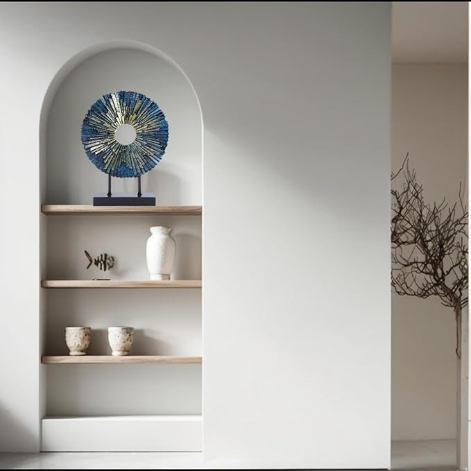 HODESumPure Gold Luxury Round Decorative Sculpture Statue Above Cabinet Home Decorations for Living Room Kitchen Fireplace Mantel Office Bookshelf Table Top Home Decor Accents (Blue)