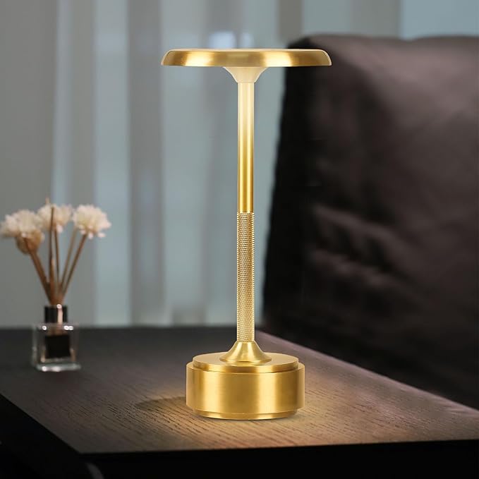 Small Table Lamp With 5200mah Battery - Rechargeable Desk Lamp For Cozy Nights, Usb-C Fast Charging & Stepless Dimming, Cordless Table Lamp With 3 Lighting Modes For Bedroom, Office & Travel(Gold)