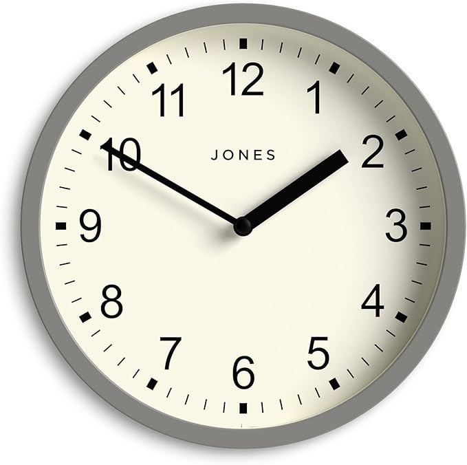 JONES CLOCKS® Spin Wall Clock | Small Modern Round Clock | 20cm | Gray | Easy to Read Numbers | Ideal for Kitchen, Office, Children’s Room or Any Small Space