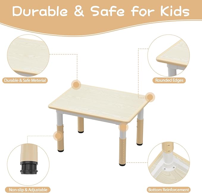 GAOMON Kids Table and 4 Chairs Set, Height Adjustable Toddler Table and Chairs Set for Ages 2-10, Graffiti Desktop, Non-Slip Legs, Children Table for Daycare Home