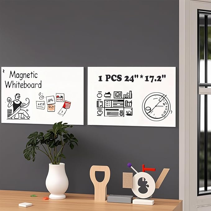 Magnetic Dry Erase Whiteboard Paper 16.5" x 24" Self Adhesive White Board Sticke with Marker, Magnetic Eraser, Magnets for Kid Whiteboard Stick Wall Peel and Stick Wallpaper Office Home