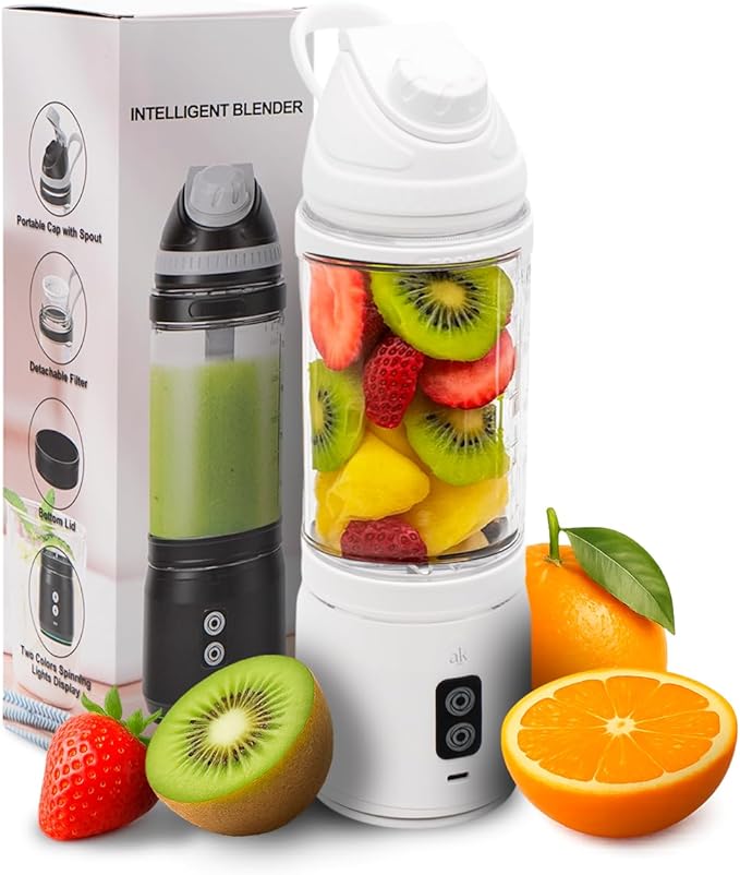 Rechargeable Smoothie Blender 700ml – Portable Mini Travel Blender for Shakes and Smoothies with Six Stainless Steel Blades and USB Charging (White)